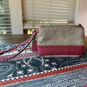 Coach Signature Canvas Wristlet Pouch, Pink and Tan, Preowned